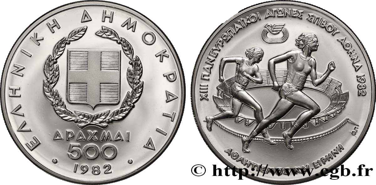 GRIECHENLAND 500 Drachmes Proof Jeux Pan-Européens / coureuses 1982  ST 