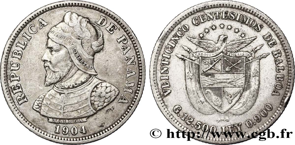 PANAMA 25 Centesimos 1904  BB 