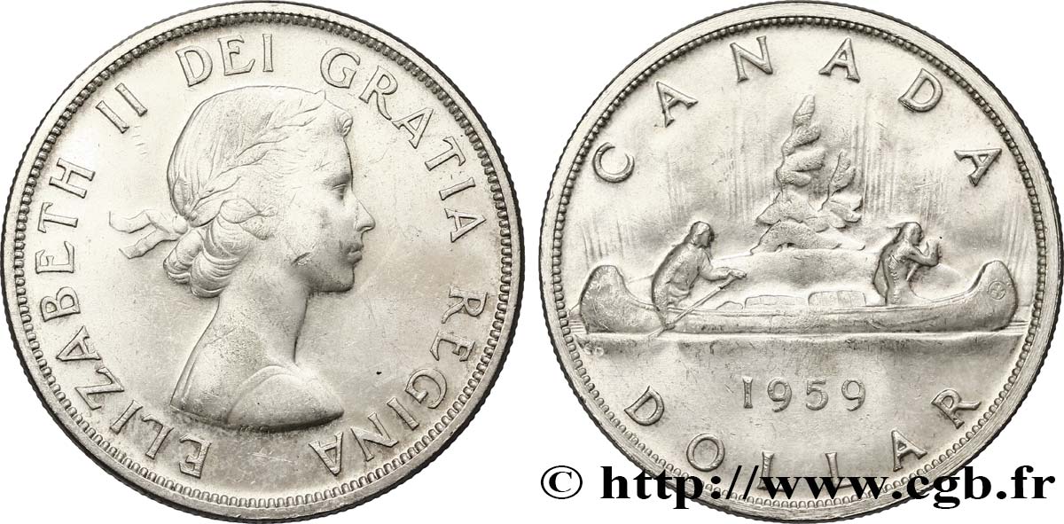 CANADA 1 Dollar Elisabeth II / canoe avec indien 1959  AU 