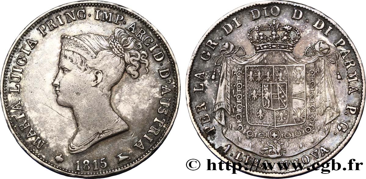 ITALY - PARMA AND PIACENZA 1 lira Marie-Louise, Duchesse de Parme 1815 Milan XF45 