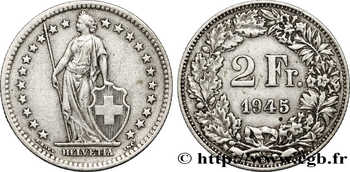 SCHWEIZ 2 Francs Helvetia 1946 Berne SS 