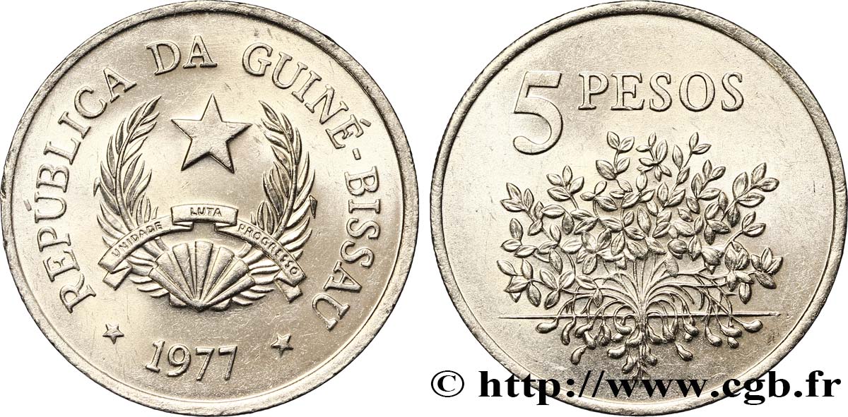 GUINEA-BISSAU 5 Pesos emblème 1977  fST 