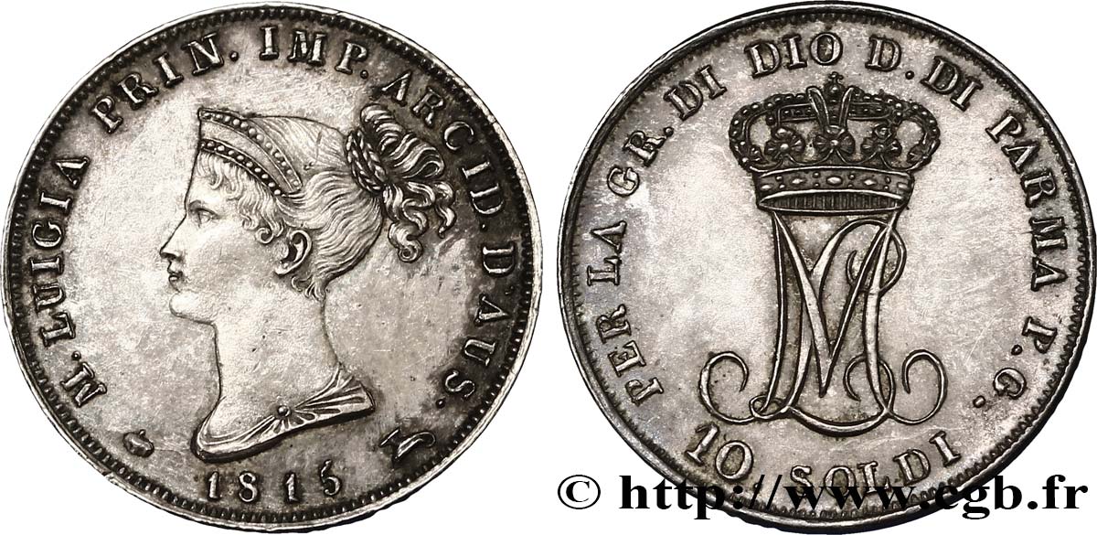 ITALY - PARMA AND PIACENZA 10 Soldi Marie-Louise 1815 Milan AU58 
