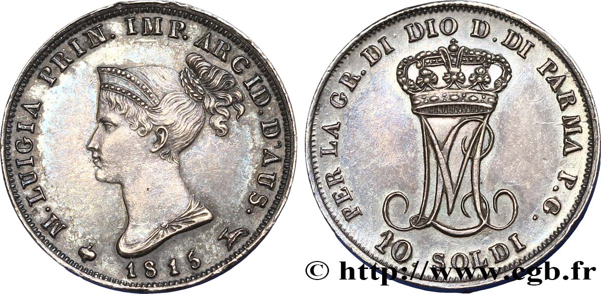 ITALY - PARMA AND PIACENZA 10 Soldi Marie-Louise 1815 Milan AU58 
