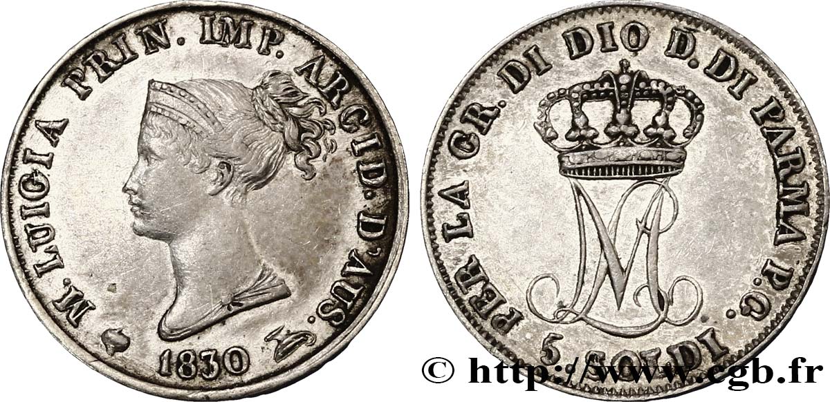 ITALY - PARMA AND PIACENZA 5 soldi Marie-Louise, Duchesse de Parme 1830 Milan XF48 