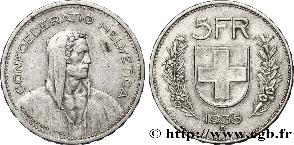 SCHWEIZ 5 Francs Berger des Alpes 1935 Berne SS 