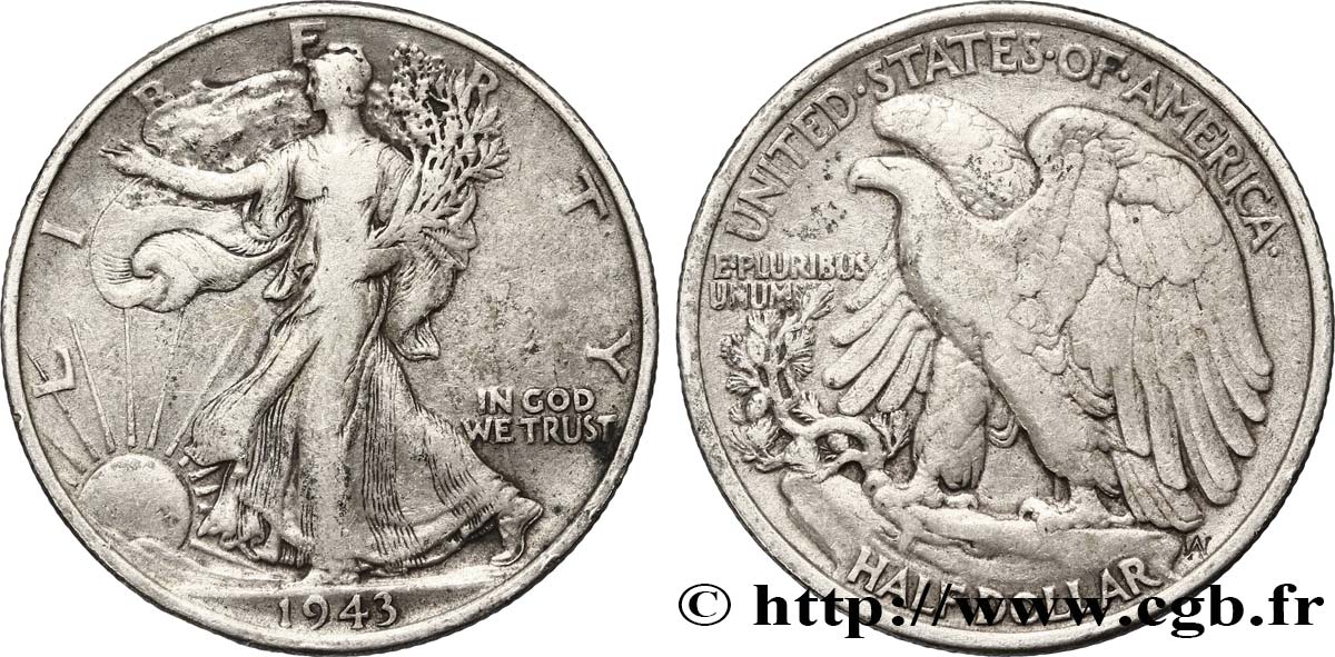 STATI UNITI D AMERICA 1/2 Dollar Walking Liberty 1943 Philadelphie q.BB 