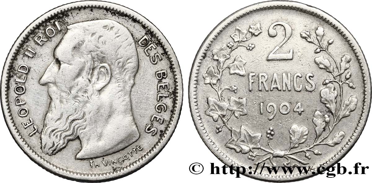 BELGIUM 2 Francs 1904  VF 
