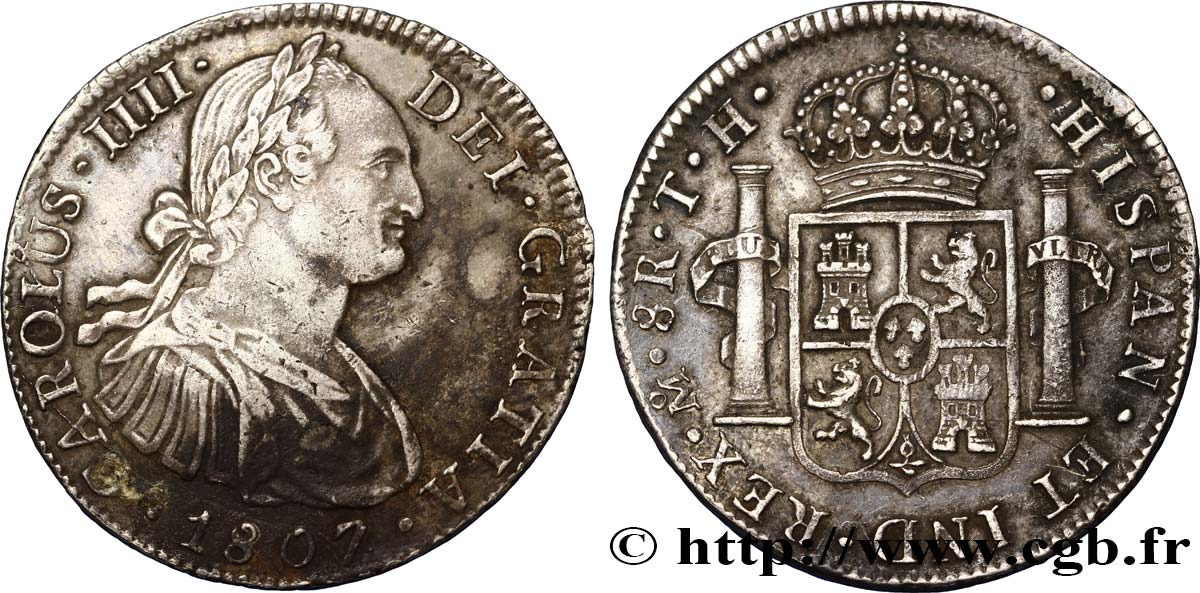 MEXICO 8 Reales Charles IIII d’Espagne 1807 Mexico XF 