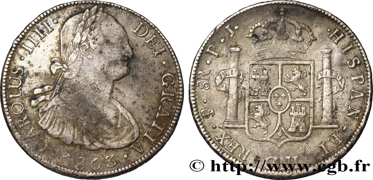 BOLIVIA 8 Reales Charles IIII d’Espagne 1803 Potosi q.BB 