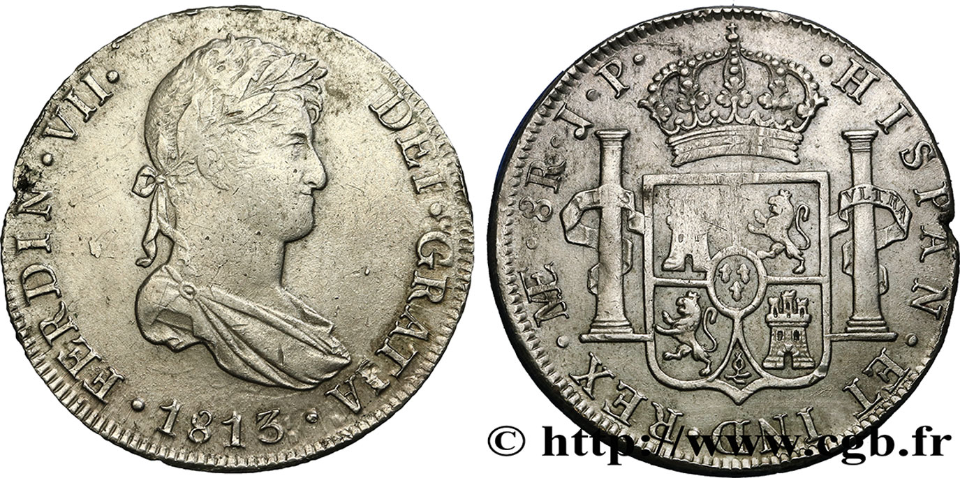 BOLIVIA 8 Reales Ferdinand VII d’Espagne 1813 Lima MBC 