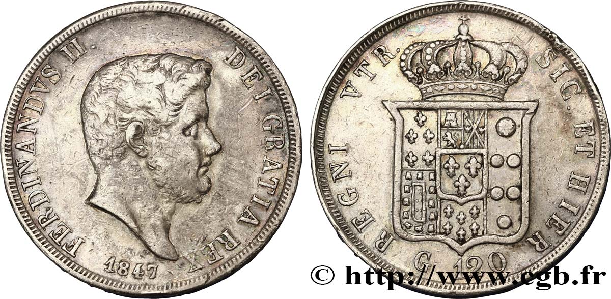 ITALY - KINGDOM OF TWO SICILIES 120 Grana Ferdinand II 1847 Naples XF 