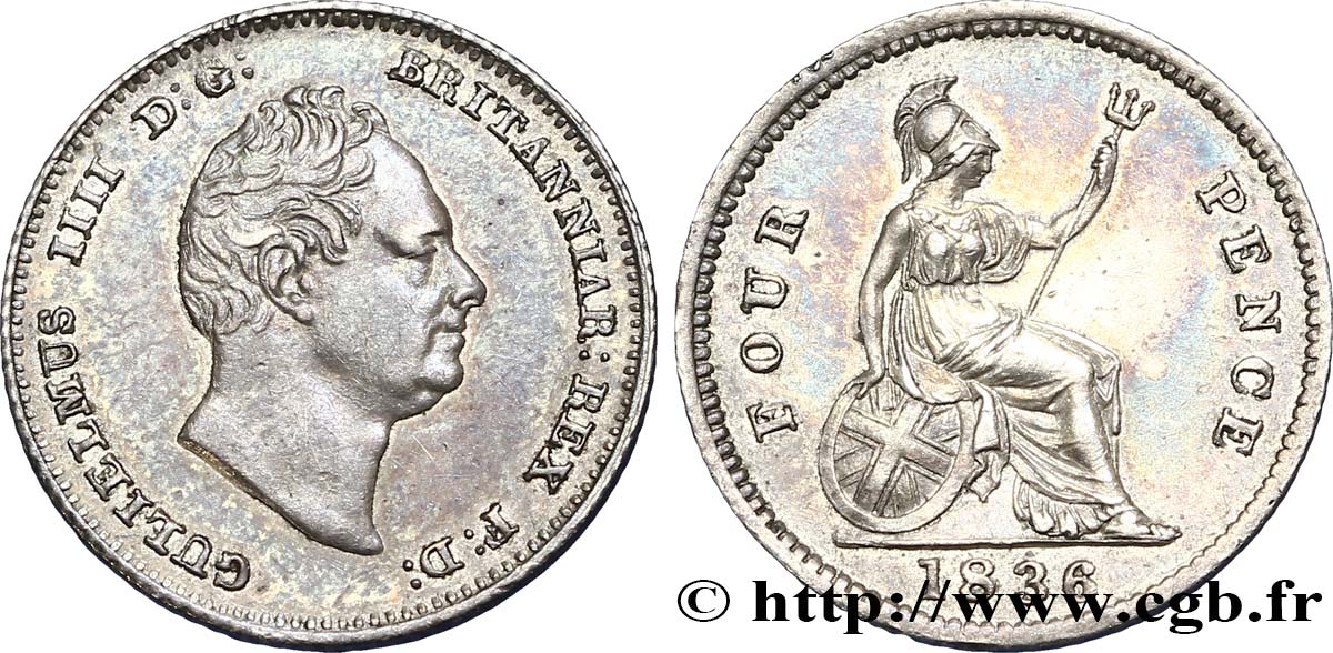 VEREINIGTEN KÖNIGREICH 4 Pence ou Groat Guillaume IV 1836  fVZ 