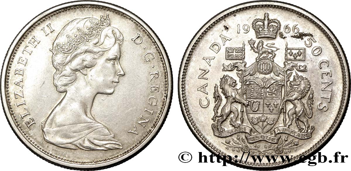 KANADA 50 Cents Elisabeth II 1966  VZ 