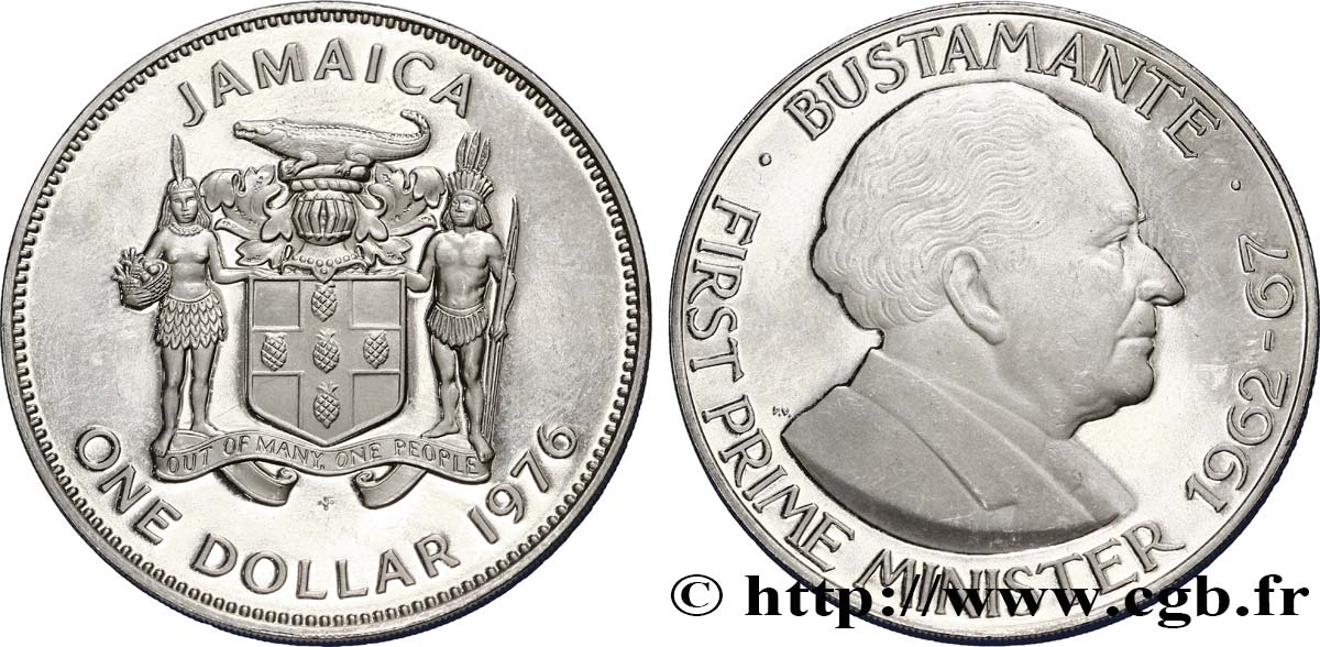 JAMAIKA 1 Dollar BE (proof) armes / Sir Alexander Bustamante 1976  fST 