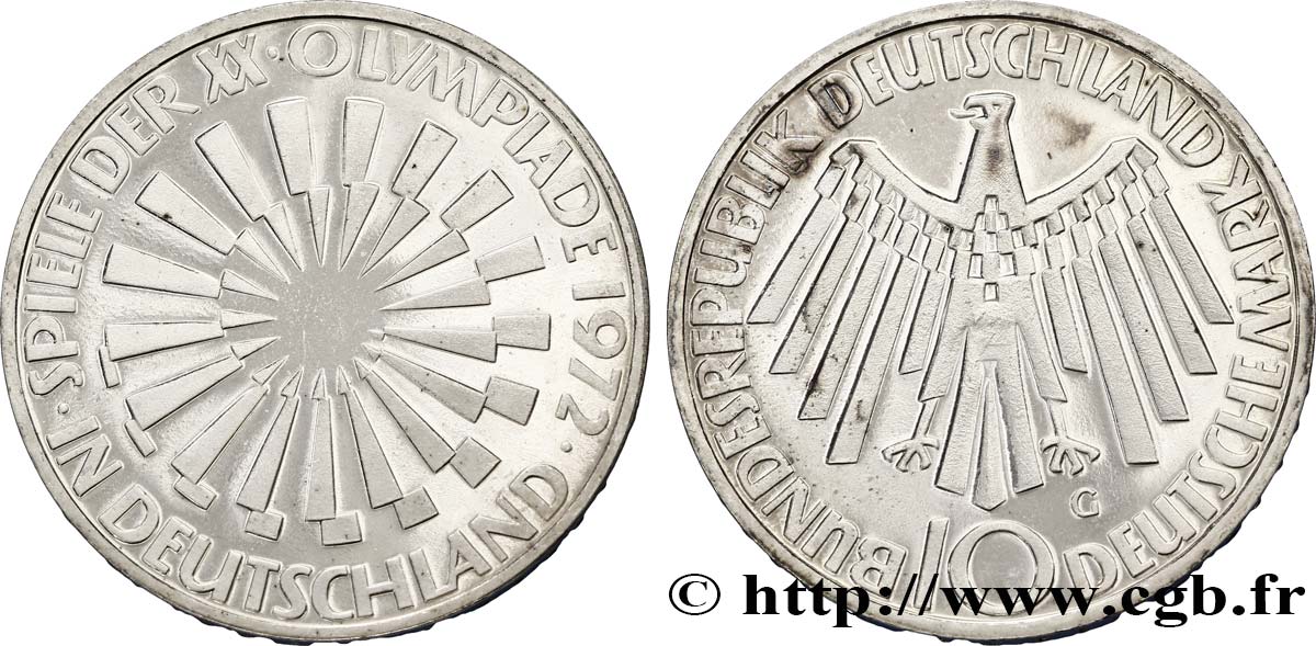 GERMANIA 10 Mark XXe J.O. Munich “IN DEUTSCHLAND” - Proof 1972 Karlsruhe MS 