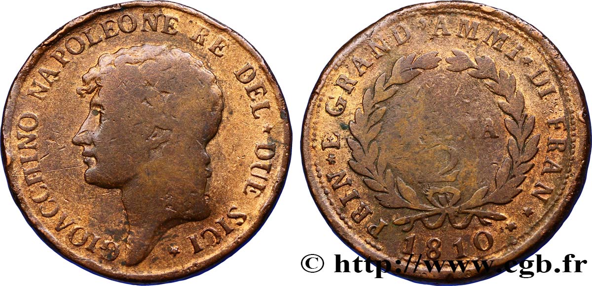 ITALY - KINGDOM OF THE TWO SICILIES 2 Grana Joachim Murat (Gioachino Napoleone) Roi des deux Siciles 1810  VG 