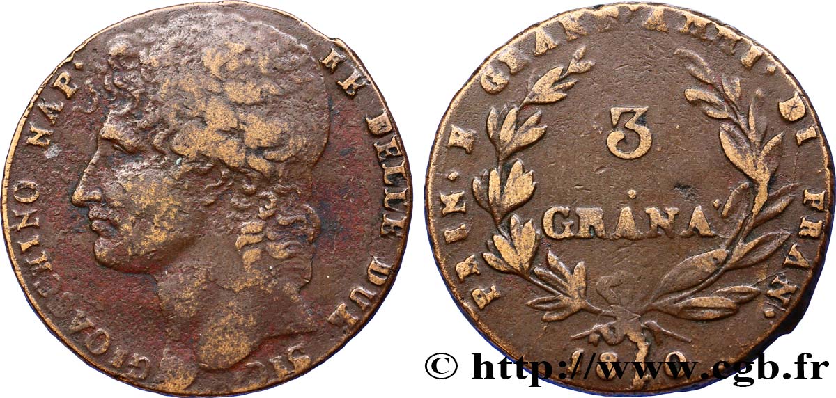 ITALY - KINGDOM OF THE TWO SICILIES 3 Grana Joachim Murat 1810  VF 