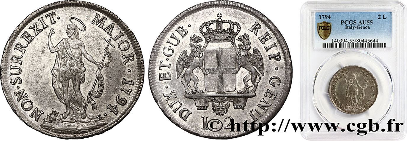 ITALIA - REPUBLICA DE GENOVA 2 Lire 1794 Gênes EBC55 PCGS