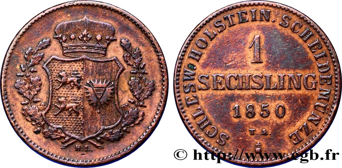 GERMANIA - SCHLESWIG-HOLSTEIN 1 Sechsling armes 1850  BB 