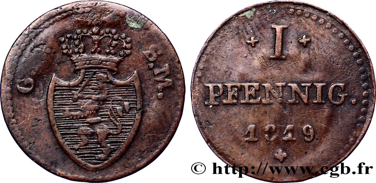 GERMANY - HESSE 1 Pfennig Hesse-Darmstadt 1819  VF 
