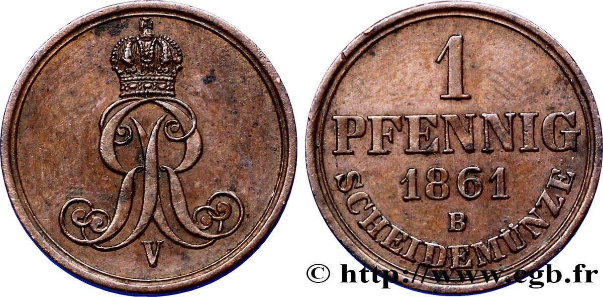ALEMANIA - HANóVER 1 Pfennig Royaume de Hanovre monograme GR (roi Georges V) 1861 Hanovre MBC 