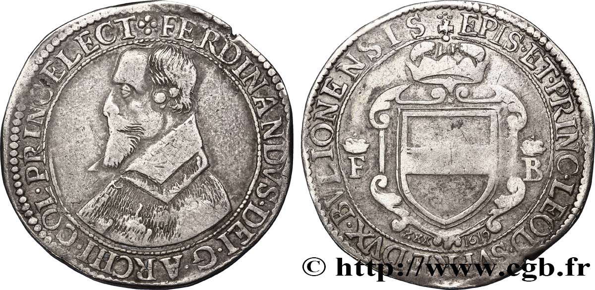 BELGIUM - PRINCE-BISHOPRIC OF LIÈGE Daldre Ferdinand de Bavière 1619 Liège XF/VF 