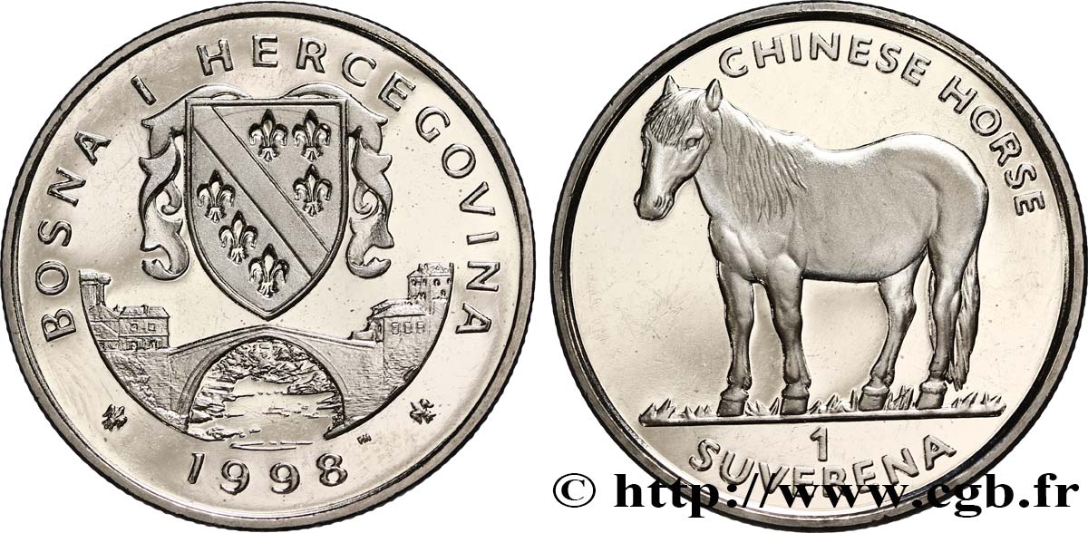 BOSNIEN-HERZEGOWINA 1 Suverena Proof cheval chinois 1998  fST 