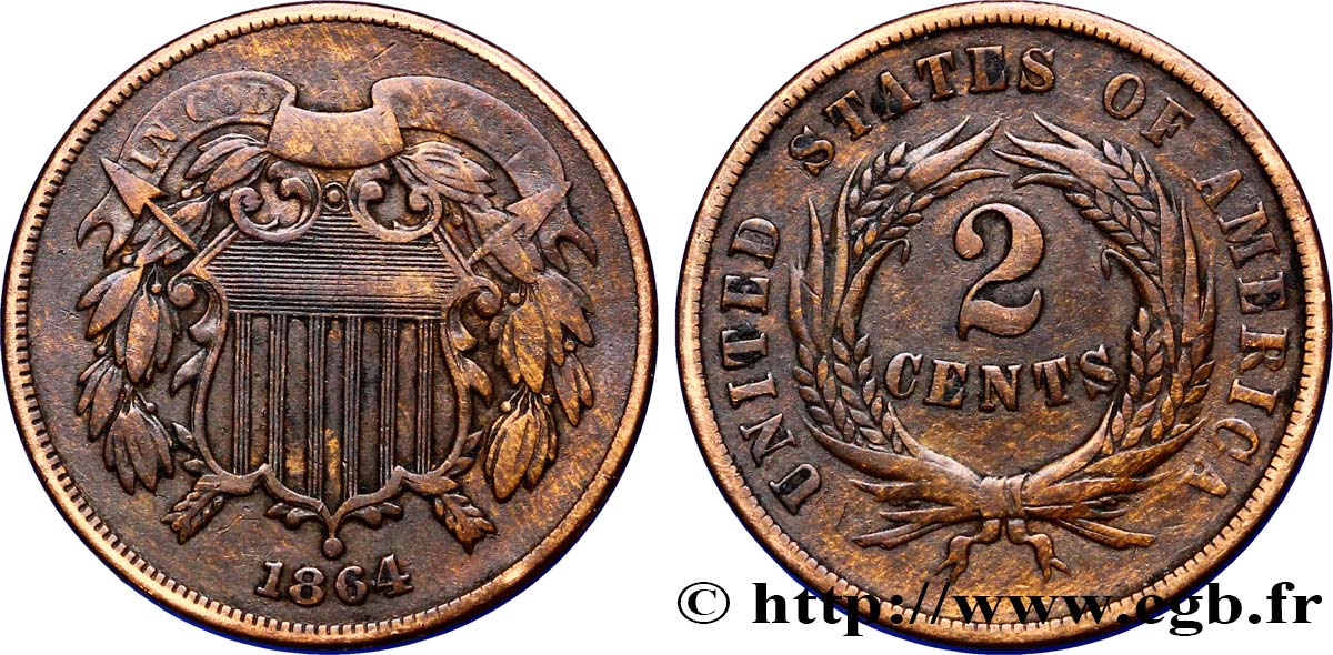 ESTADOS UNIDOS DE AMÉRICA 2 Cents 1863 Philadelphie BC+ 