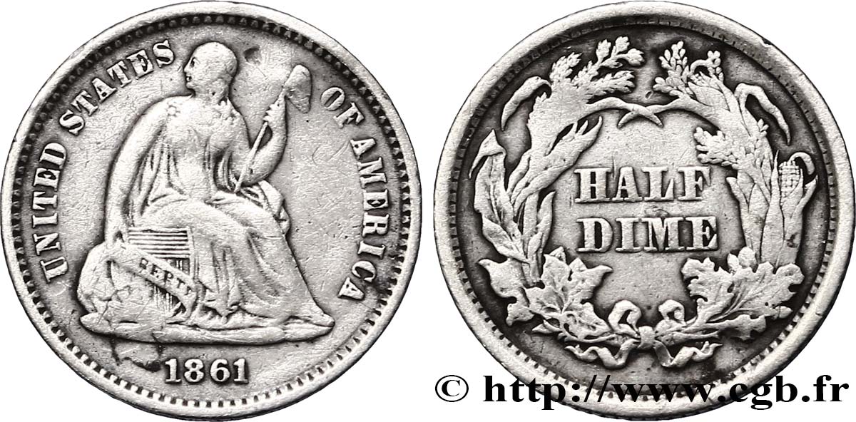 UNITED STATES OF AMERICA 1/2 Dime Liberté assise 1861 Philadelphie VF 