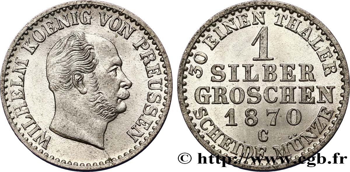 GERMANY - PRUSSIA 1 Silbergroschen Guillaume Ier 1870 Francfort - C MS 