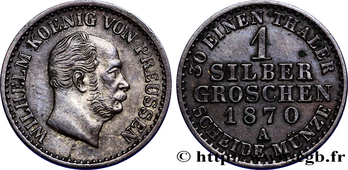 GERMANY - PRUSSIA 1 Silbergroschen Guillaume Ier 1870 Berlin AU 