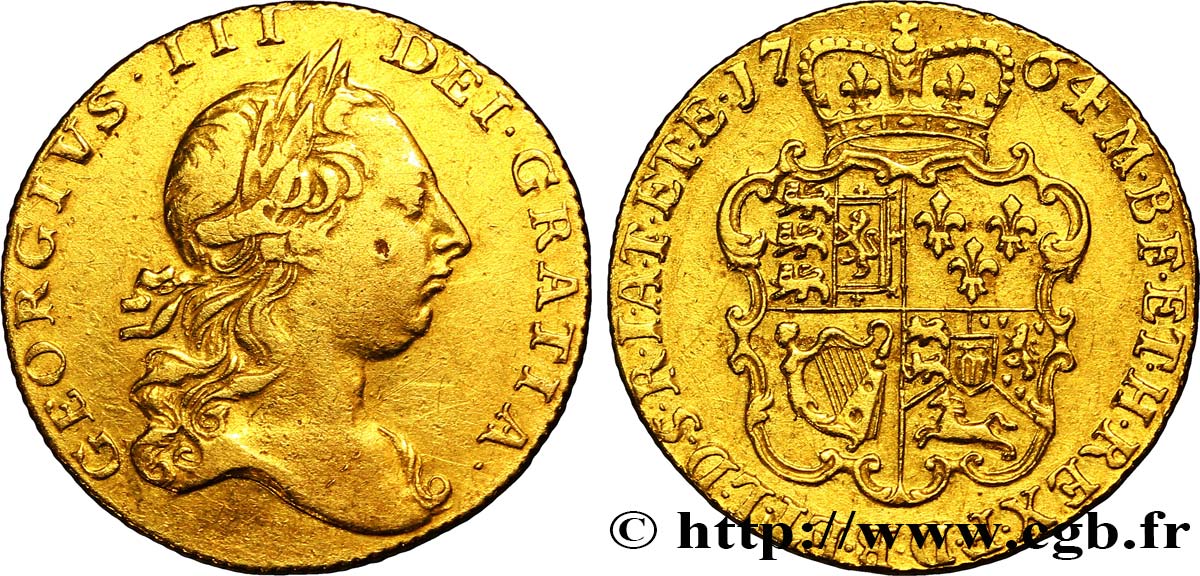 GREAT BRITAIN - GEORGE III Guinée, 2e buste 1764 Londres VF 