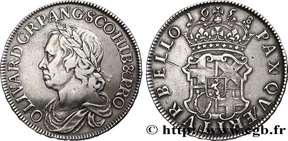 GRANDE-BRETAGNE - OLIVER CROMWELL Couronne ou crown 1658/7 Londres TTB 