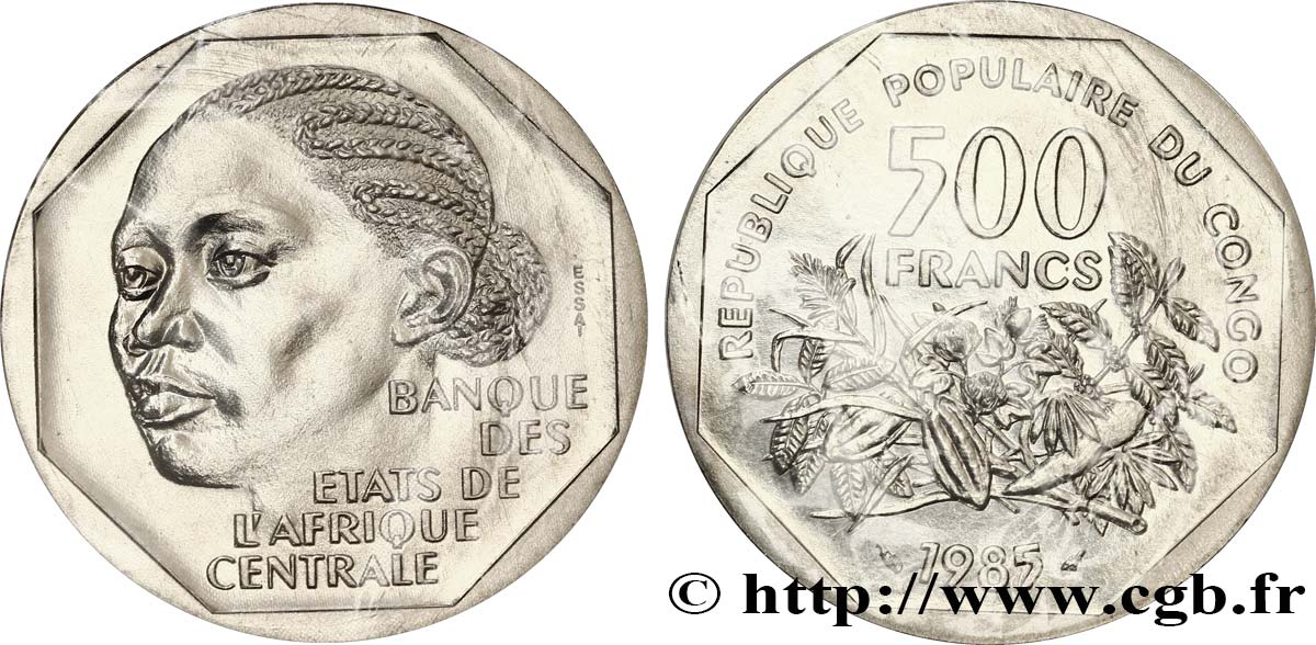 GABóN Essai de 500 Francs femme africaine 1985 Paris FDC 
