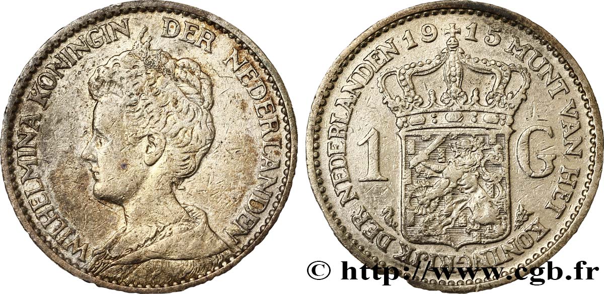 NIEDERLANDE 1 Gulden Wilhelmina 1915  fSS 