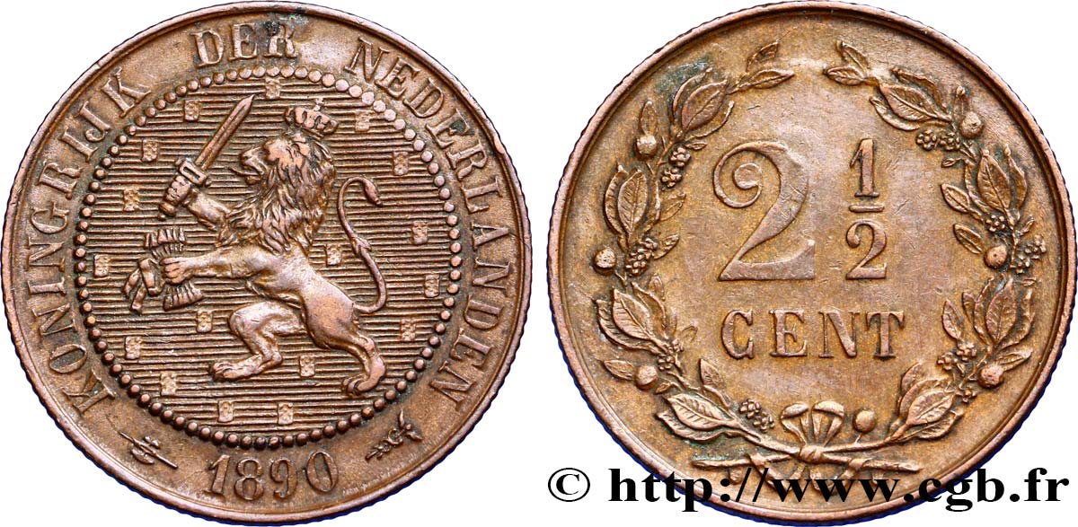 PAíSES BAJOS 2 1/2 Cents lion couronné 1890 Utrecht EBC 