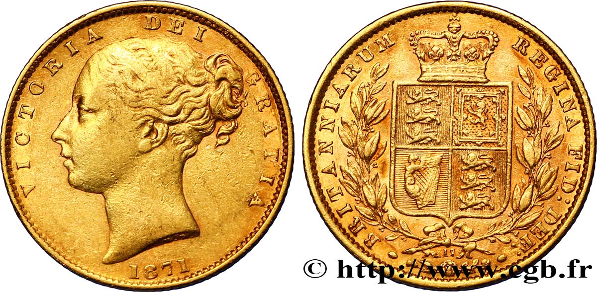 VEREINIGTEN KÖNIGREICH 1 Souverain Victoria avec numéro de coin, coin n°17 1871 Londres fVZ 