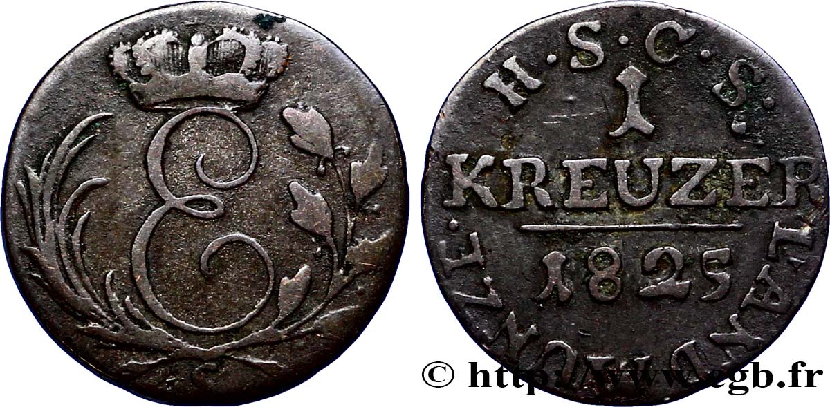 GERMANY - SAXE-COBURG AND GOTHA 1 Kreuzer monogramme d’Ernest Ier de Saxe-Cobourg et Gotha 1825  VF 