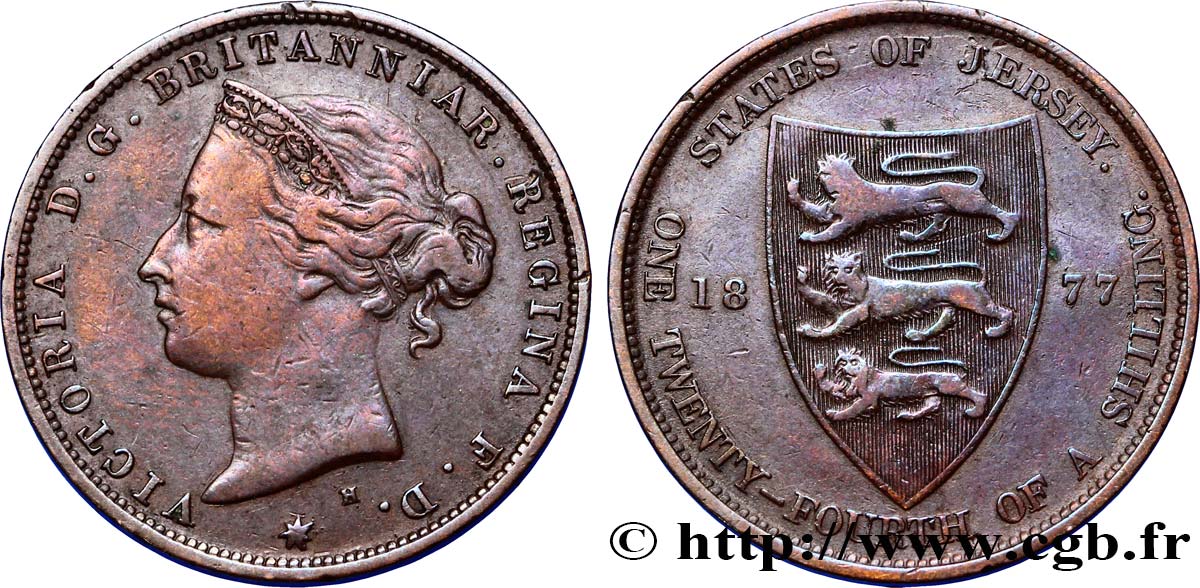 ISLA DE JERSEY 1/24 Shilling Reine Victoria 1877 Heaton MBC 