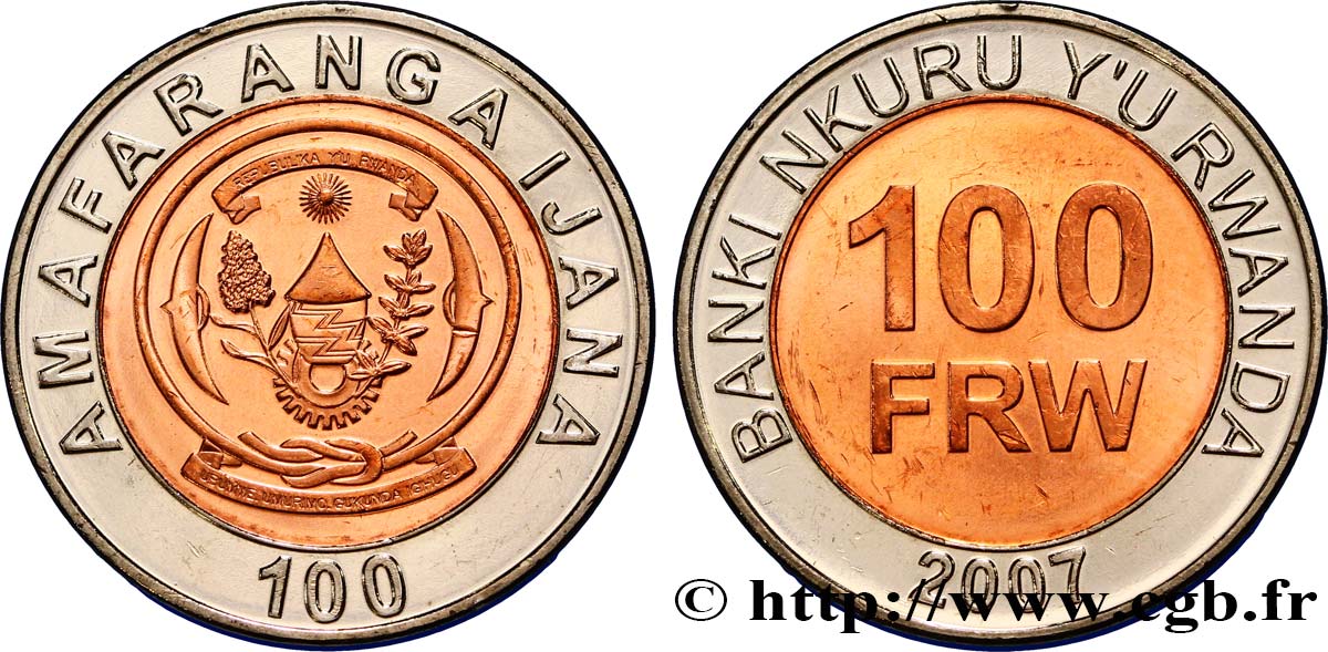 RUANDA 100 Francs emblème 2007  SC 
