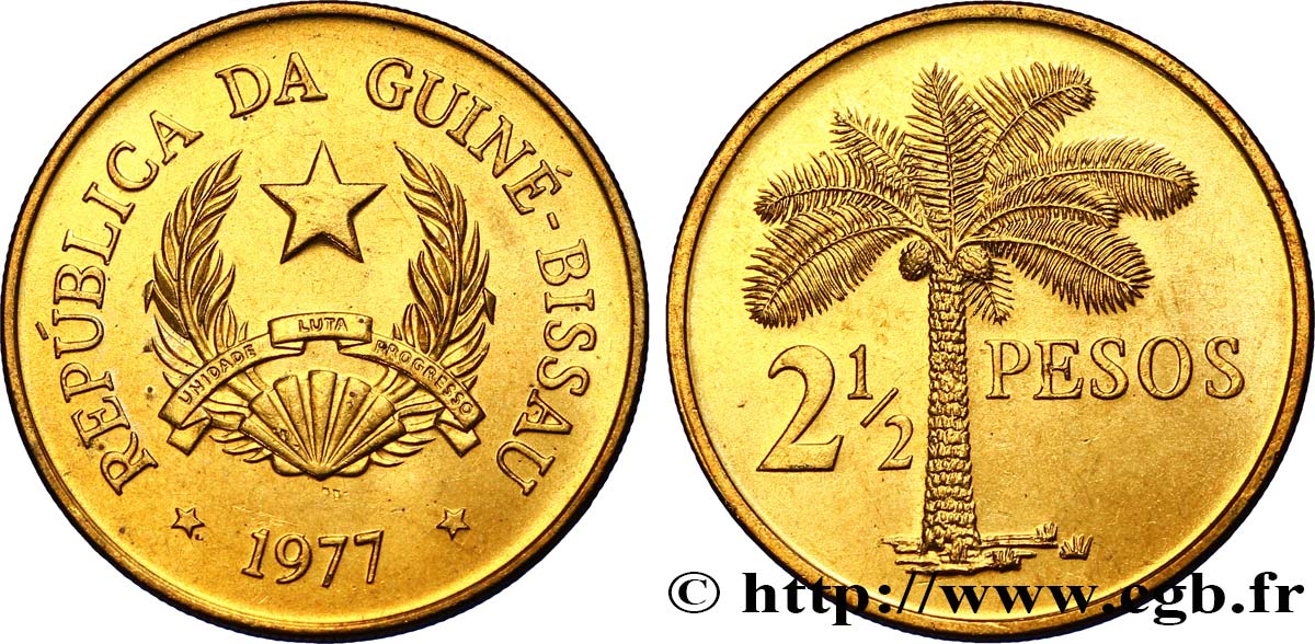 GUINEA-BISSAU 2 1/2 Pesos emblème / palmier 1977  fST 
