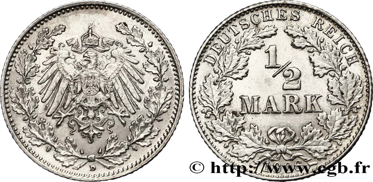 ALEMANIA 1/2 Mark Empire aigle impérial 1906 Munich - D EBC 