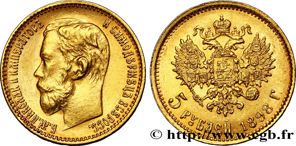 RUSSIA 5 Roubles Nicolas II 1898 Saint-Petersbourg AU 