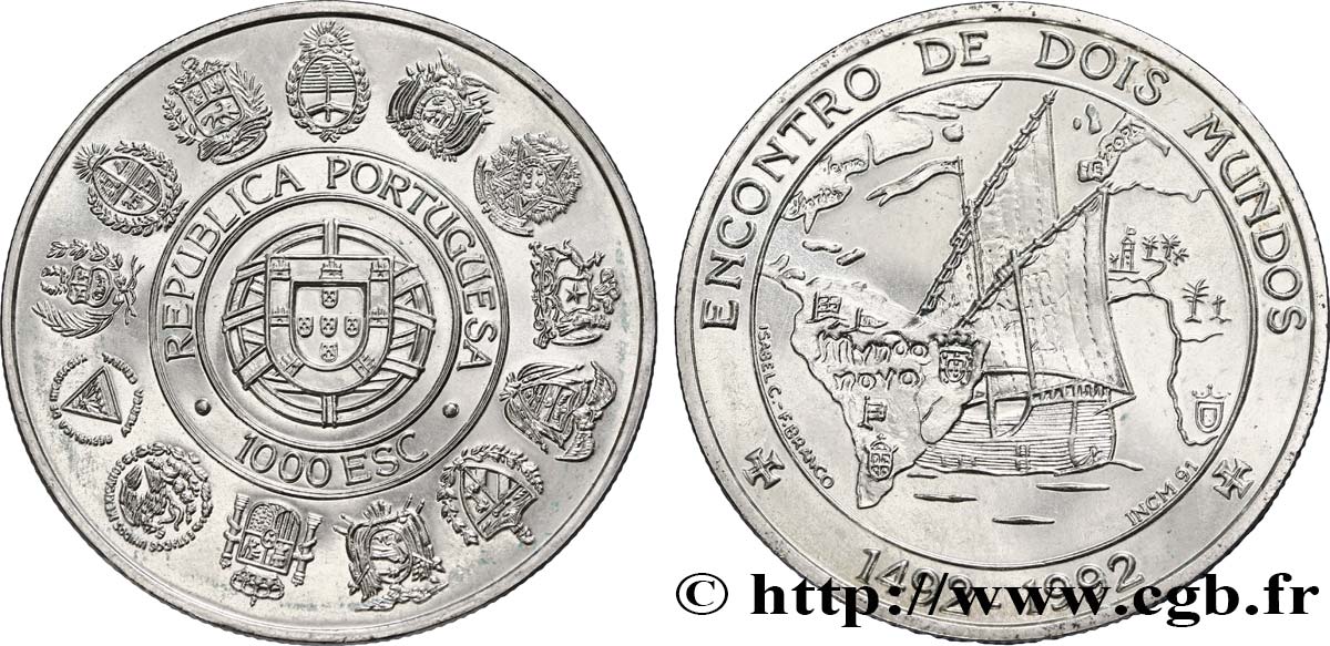 PORTUGAL 1000 Escudos Rencontre des deux mondes 1992  AU 