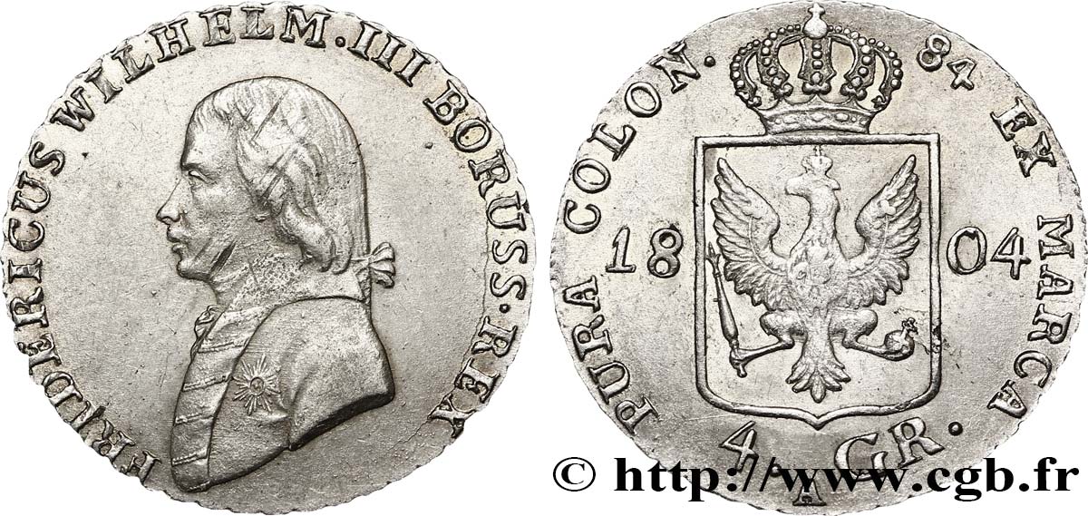 GERMANIA - PRUSSIA 1/6 Thaler (4 Groschen)  Frédéric-Guillaume III 1804 Berlin q.SPL 