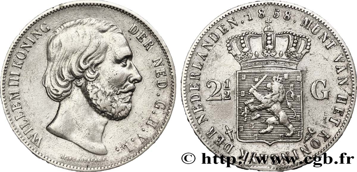 PAESI BASSI 2 1/2 Gulden Guillaume III 1858 Utrecht MB 