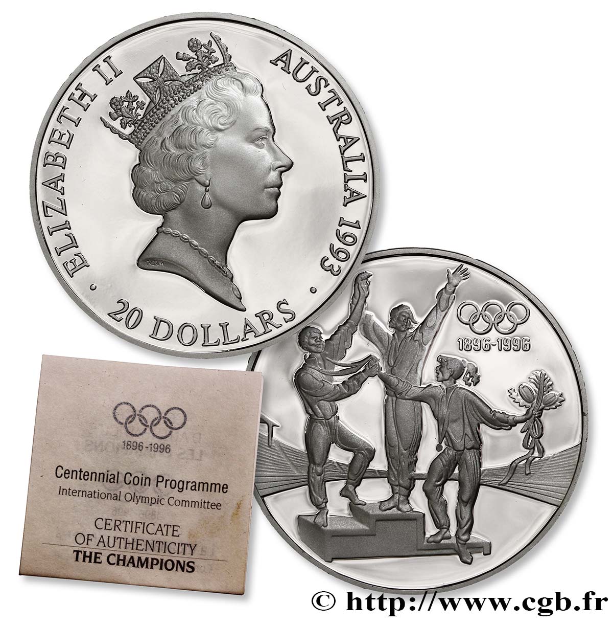 AUSTRALIA 20 Dollars Proof Centenaire du Comité Olympique : Athlètes sur podium 1993  MS 