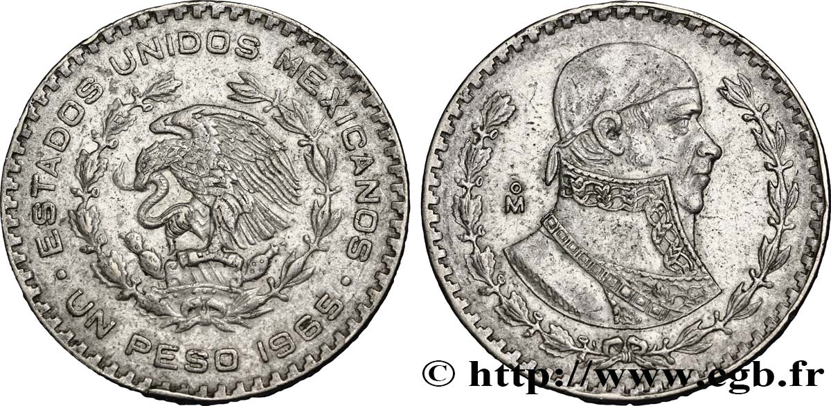MESSICO 1 Peso Jose Morelos y Pavon / aigle 1965 Mexico BB 