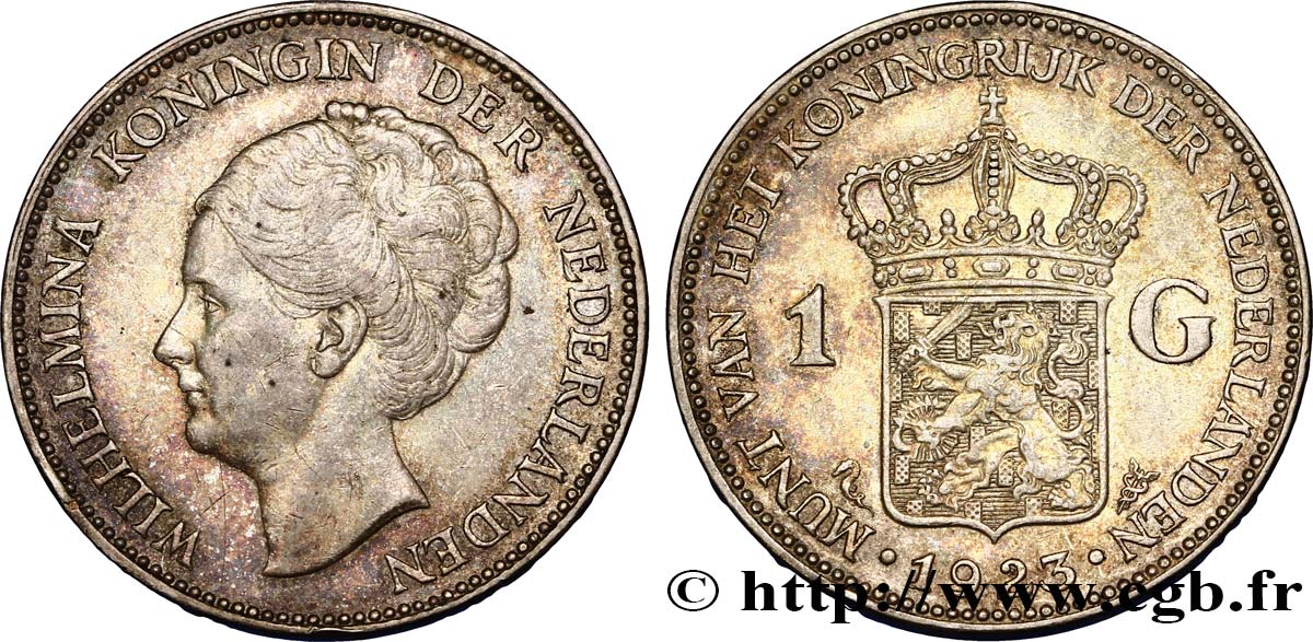 NETHERLANDS 1 Gulden Wilhelmina 1923 Utrecht AU 